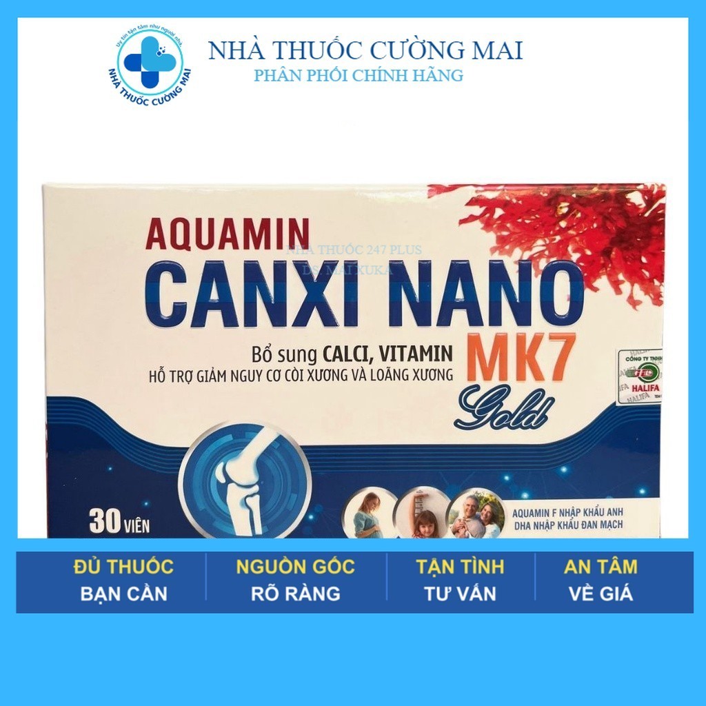 Aquamin Canxi Nano Mk7 Gold BỔ SUNG CANXI, Chống Còi Xương, Loãng Xương - Hộp 30 Viên