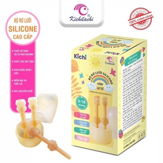 Bộ rơ lưỡi bàn chải đánh răng Kichilachi silicon cao cấp hình sư tử cho bé 0-18 tháng