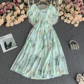Tính Khí Pháp Cao Cấp Đứng Cổ Đèn Lồng Ngắn Tay Voan Xoay Lớn F
