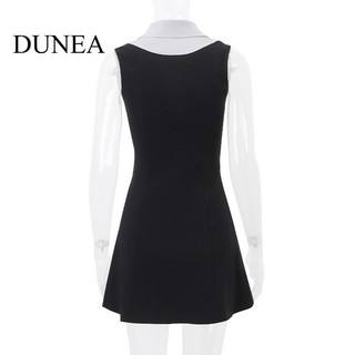 Đầm không tay màu tương phản DUNEA Turn Down Patchwork