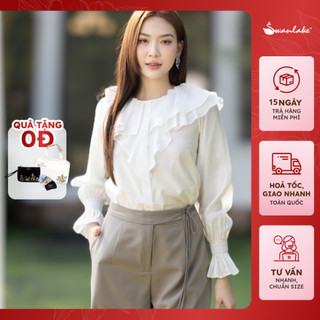  - Áo Sơ Mi Kiểu Nữ Dài Tay Cài Nút Cổ Nhún Bèo Vải Tơ Cotton Công Sở Thanh Lịch Swanlake - A11403LW01