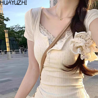 HUAYUZHI áo phông áo thun nữ croptop baby tee Minimalist Fashion hàn quốc Cute WTX24504OQ 19Z240507