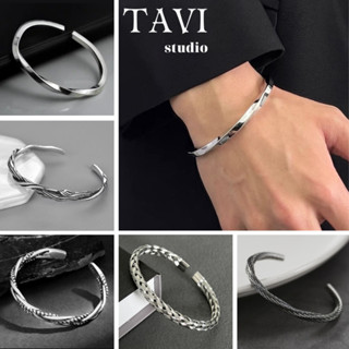 Vòng Tay Thép Titan Thời Trang Tavi Studio Màu Bạc Cá Tính Lắc Tay Cuff Phong Cách Hip Hop Dành Cho Nam Và Nữ