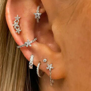 1 Ngôi Sao Vòng Bông Tai Cho Nữ Sọc Cubic Zircon Dễ Thương Mini Tai Tragus Xoắn Xuyên Sụn Rook Trang Sức Bé Gái Quà Tặng