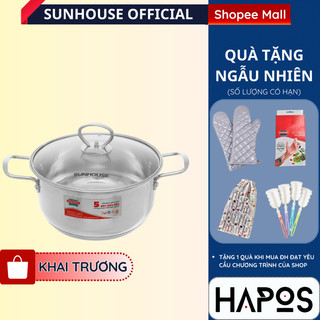 Nồi inox bếp từ 5 đáy cao cấp sunhouse shg788-16 - shg788-24 16 20 24cm - hàng chính hãng - hapos