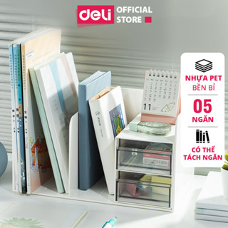 Giá tài liệu 5 ngăn, kệ giấy tờ hồ sơ văn phòng kèm tủ đồ Deli, giá sách nhựa lưu trữ tiện lợi - Xanh dương/Trắng