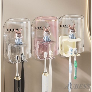 Bộ cốc nước súc miệng Hoạt hình Thỏ Bàn chải đánh răng Kệ lưu trữ Đồ dùng phòng tắm Treo tường Giá để bàn chải đánh răng điện không đục lỗ ﻿