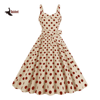QUIXLENT Nữ Vintage Đầm 50 Retro Chữ A Lớn Xoay Không Tay Chấm In Màu Tương Phản