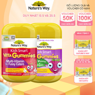 Combo Kẹo Dẻo Vi Chất Cho Bé Nature's Way Kids Smart Vita Gummies Multi Vitamin Fussy Eaters Và MultiVitamin+Vegies 60v