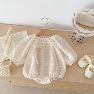 2024 Phong Cách Mới Cho Bé Jumpsuit ins Phiên Bản Hàn Quốc Bé Gái Mùa Xuân Ren Gạc Nơ Bé Onesie Áo Liền Quần Bé Gái Mùa Thu Jumpsuit