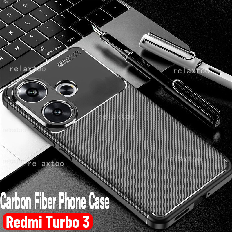 Vỏ Kết Cấu Sợi Carbon Cho Xiaomi Redmi Turbo 3 Turbo3 RedmiTurbo3 5G Kinh Doanh Silicon Chống Sốc Vỏ Điện Thoại Cứng Bảo Vệ Ống Kính Máy Ảnh Ốp Lưng