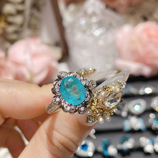 Nhẫn Aquamarine Micro-Set Vòng mở phóng đại