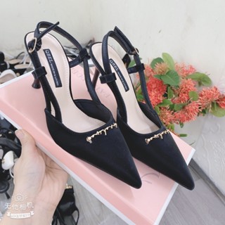 Giày sandal cao gót 5 phân mũi nhọn đính chữ vintage siêu sang chảnh chất da mềm mịn thoải mái. NA34