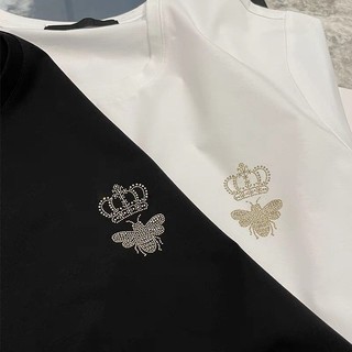 Áo Thun Nam Làm Nóng Kim Cương Ngực Nhãn Vương Miện Ong Hàn Quốc Thường Ngày Cotton Nguyên Chất Tay Ngắn Bé Trai Top