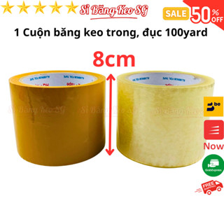  SKU708 - 1 Cuộn băng keo Trong Đục OPP rộng 8cm 100yard dài 68 mét băng keo đục hải sản dán thùng xốp đông lạnh 