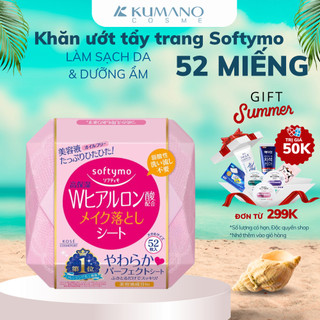 Khăn Ướt Tẩy Trang Dưỡng Ẩm Da Bổ Sung Acid Hyaluronic Softymo Kose Nhật Bản - Kumano