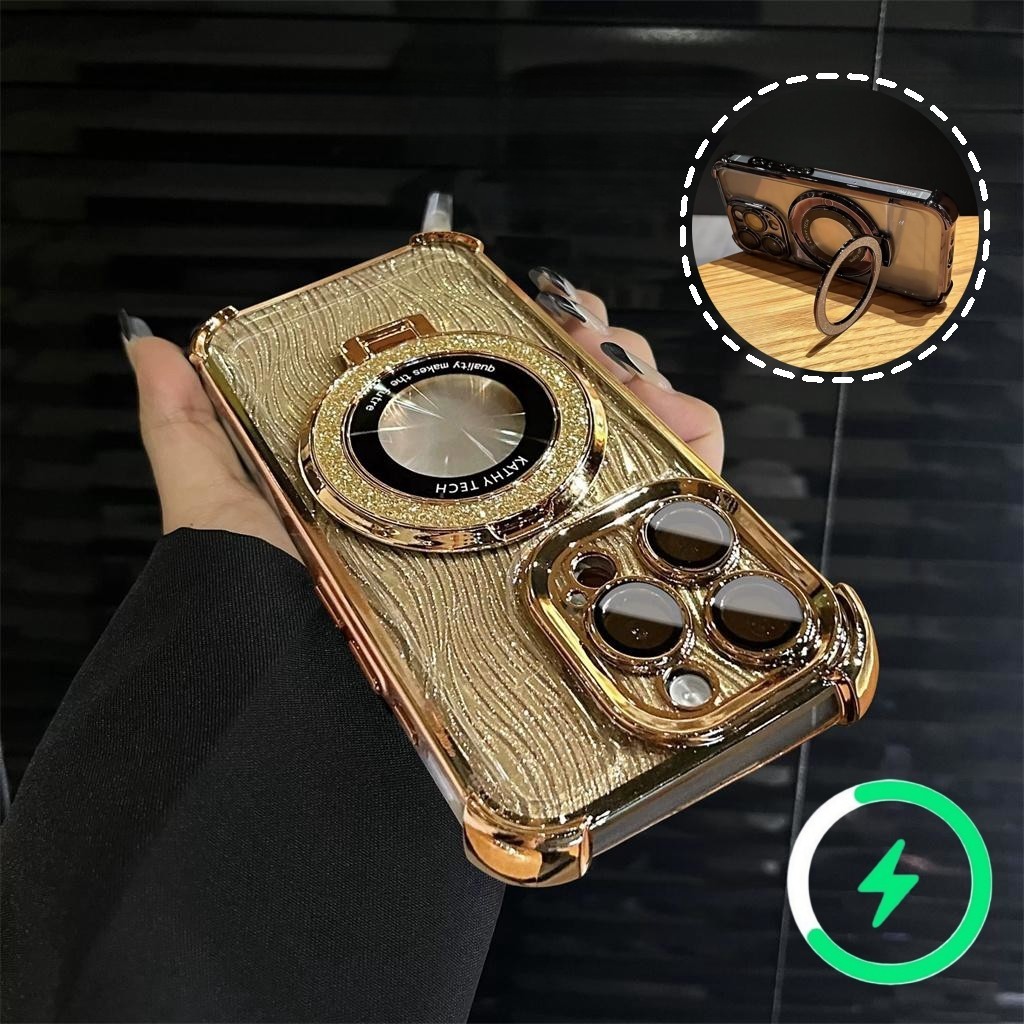 Ốp lưng chống sốc Acrylic iphone 15 14 pro max plus ốp lưng iphone 12 13 pro max ốp lưng iphone 11 pro max có chân đế Ống kính bảo vệ Camera Vỏ điện thoại từ tính nhấp nháy sang trọng