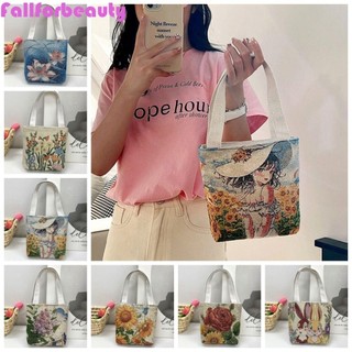 Túi Tote vải FALLFORBEAUTY, Túi xách phong cách dân tộc thêu chim mèo, Túi đeo vai hoa cầm tay in hình bướm phong cách Hàn Quốc du lịch