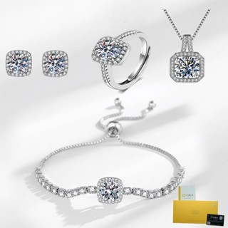   Có Giấy Chứng Nhận Gra  Túi Vuông Moissanite Bộ Nhẫn Nữ 1 Karat Bộ Nhẫn Vòng Cổ Bông Tai Vòng Tay 