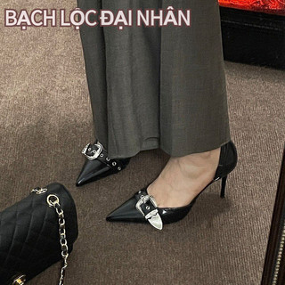 Giày cao gót nữ mới phiên bản hàn quốc khóa thắt lưng mũi nhọn khóa xăng đan