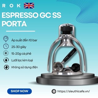 [Voucher 200k] Máy Pha Cà Phê Thủ Công Bằng Tay ROK  EspressoGC SS Porta - Màu bạc | Nhập khẩu từ Anh