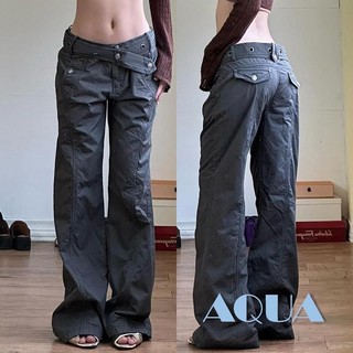 Anana-nữ Flare Quần Vintage Eo Thấp Chắc Chắn Quần Dài Dạo Phố Có Thắt Lưng