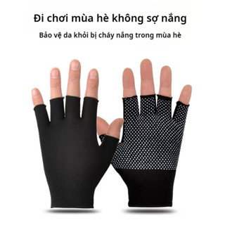 Găng tay lái xe hở ngón chống nắng chống trượt bằng lụa lạnh mỏng thoáng khí mùa hè dành cho nam