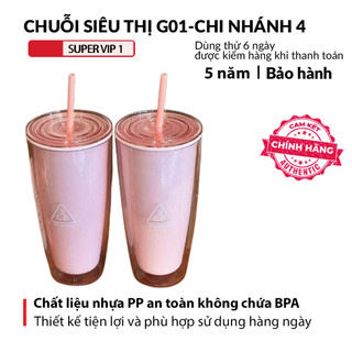 Cốc đựng nước có ống hút 3CE 720ml G01 hàng chuẩn nội địa trung 2 lớp nhựa PP an toàn khi sử dụng