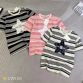 Áo thun nữ tay ngắn cổ tròn kẻ sọc hình ngôi sao X hàng Quảng Châu chất cotton, áo phông mùa hè form vừa 255301 2