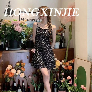 Đầm voan CRLNHC không tay màu đen họa tiết hoa cổ điển mùa hè cho nữ