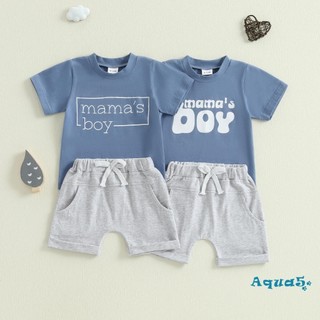 Aqua-baby Bé Trai Trang Phục Mùa Hè In Chữ Áo Thun Tay Ngắn Và Quần Short Co Giãn Cho Bộ Quần Áo 2 Mảnh