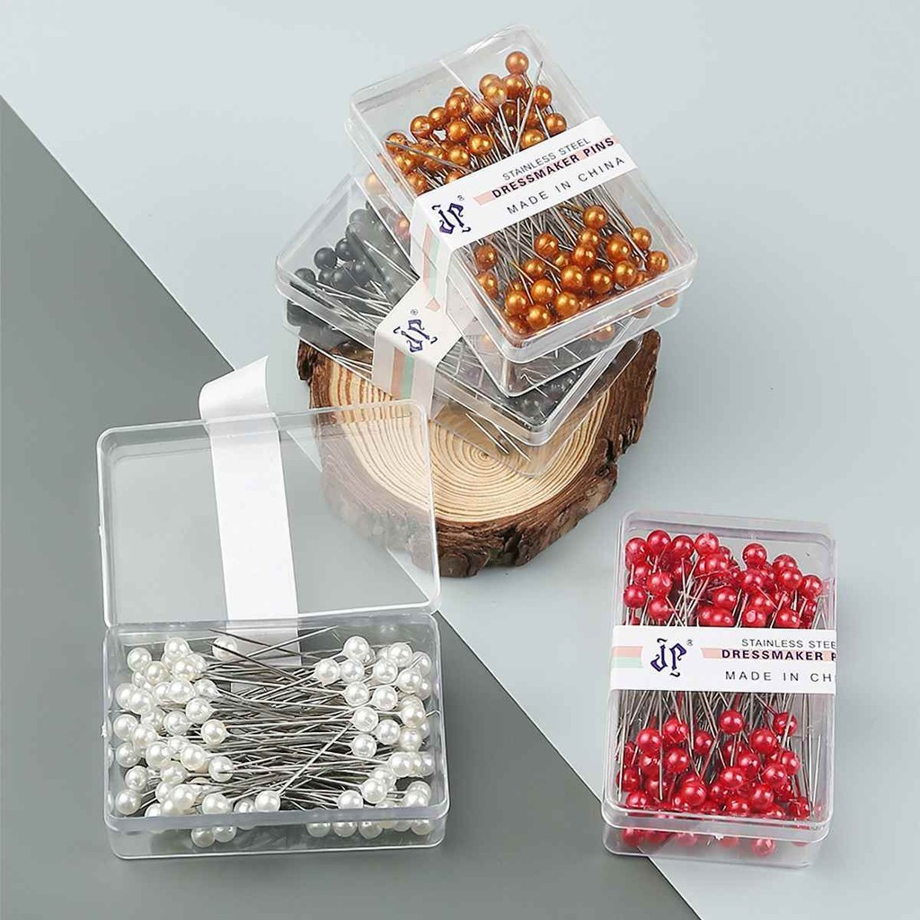 Hộp 100 Cây Kim Ghim Dài cố định hàng nhập xịn kim gút kim đầu tròn dùng cố định vải giúp -MAIGN