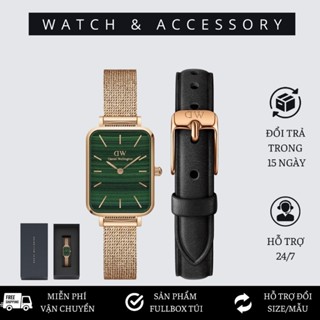 Combo Đồng Hồ Nữ Quadro Pressed Melrose Green & Dây Da Sheffield D_W Chính Hãng - DANIEL WATCH STORE VN