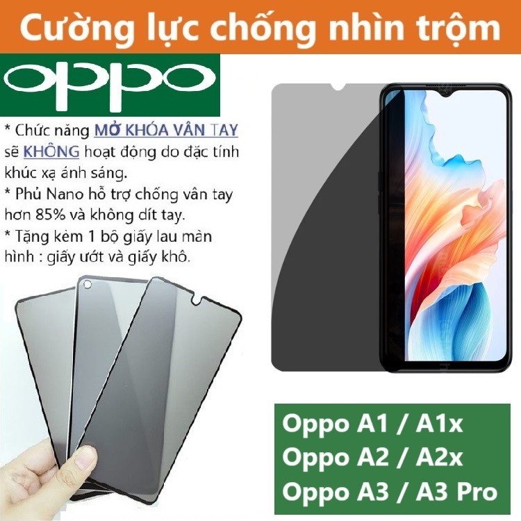 Cường lực Chống nhìn trộm Oppo A1 / A2 / A3 / A1x / A2x / A3 Pro 5G (Full Màn, Full Keo)