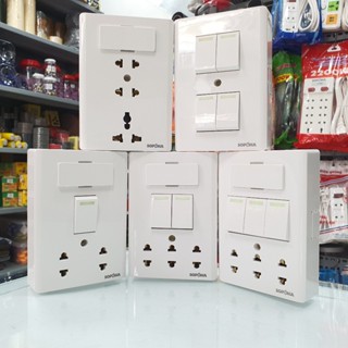 Bảng điện nổi SOPOKA giả âm cao cấp dòng E 1/2/3/4 công tắc, 3 ổ cắm tùy chọn