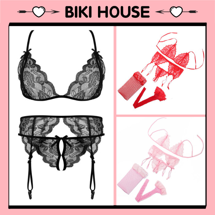 Bộ đồ lót ren quyến rũ phối đai garter nịt vớ quần lót nữ xẻ đáy kèm kẹp tất gợi cảm BIKI HOUSE T804 - Hỏa Tốc - TPHCM | BigBuy360 - bigbuy360.vn