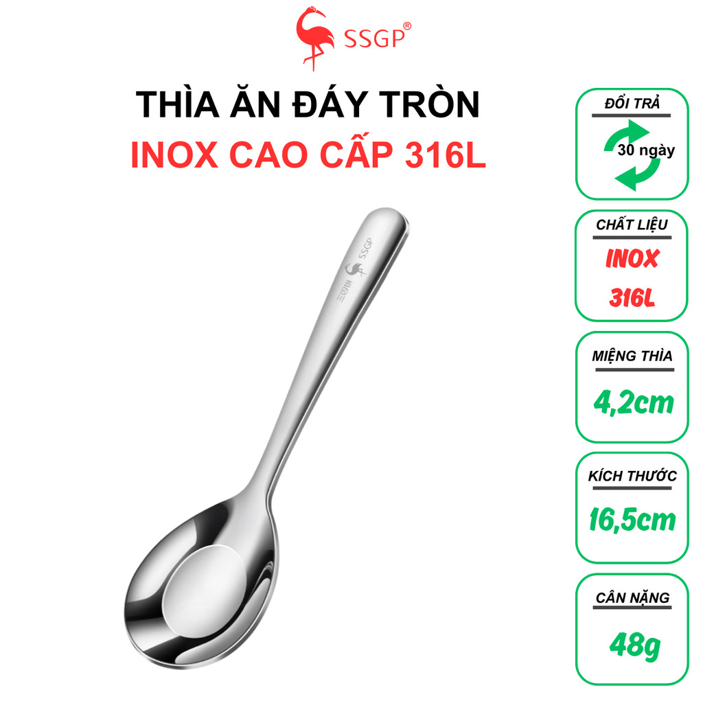 Muỗng ăn cơm inox 316 đáy tròn SSGP Muỗng inox nhỏ lớn Muỗng canh Muỗng inox cao cấp Thìa inox 304,