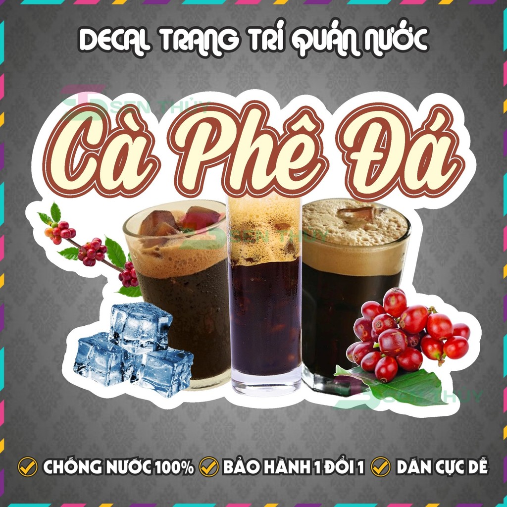 Decal CÀ PHÊ ĐÁ - Decal Dán Tường Trang Trí Quán Ăn, Trà Sữa, Cà Phê.