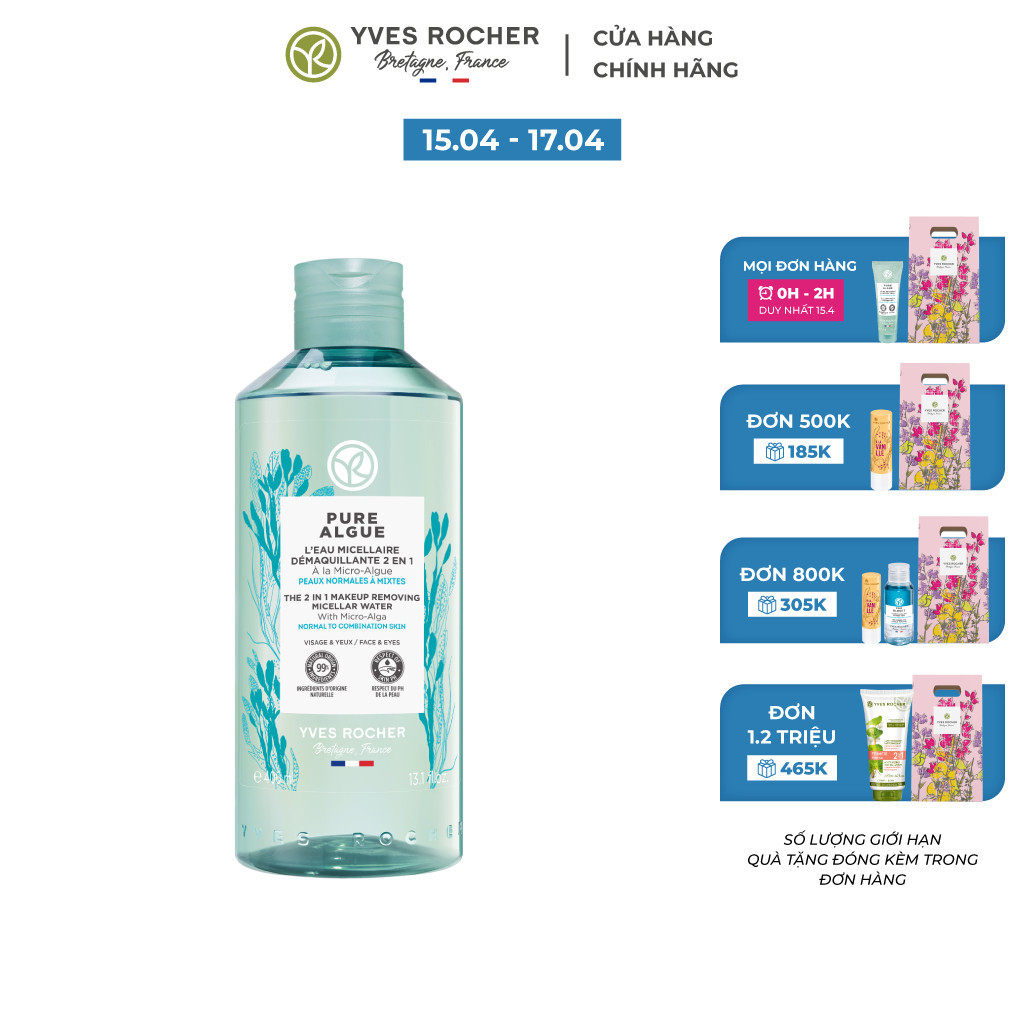 Nước tẩy trang Yves Rocher Pure Algue Makeup Remover Micellar Water 390ml