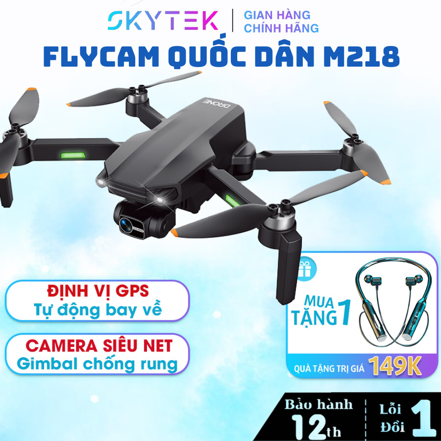Flycam M218, Flycam có gimbal chống rung 3 Trục, camera 4K sắc nét, động cơ không chổi than, thời lượng bay 30p