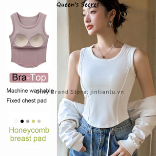 [Queen 's Secret] Áo bể cá Spice Skinny, áo crop top ngắn dành cho nữ có miếng đệm ngực, áo trắng đen xám cơ bản mùa hè áo hồng