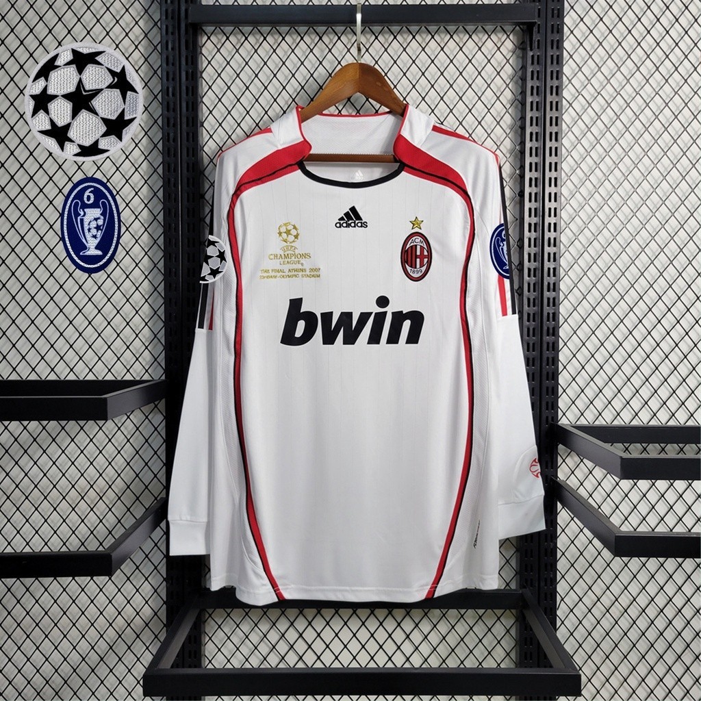 06 07 Áo Bóng Đá Retro AC MILAN I KAKA RONALDO Cổ Điển Trắng Dài Tay Áo Thun 2006 2007