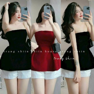 Set áo quây Áo ống nhung ,áo cúp ngực nhung dáng xoè kèm dây với tone màu đen đỏ xinh xắn- A247,Q050 guu