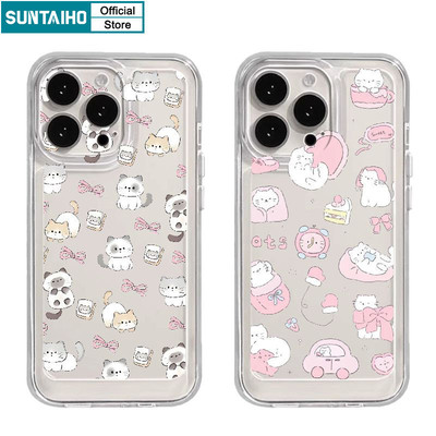 Suntaiho Ốp lưng Iphone Đẹp trong suốt in hình Vỏ Dễ Thương Ngộ nghĩnh Mèo Nơ Họa Tiết Ốp Điện Thoại TPU Mềm Chống Sốc Cho Iphone 15 14 12 13 11 Pro Max IP 7 8 Plus Iphon X Xs XR Xs Max Ốp Lưng