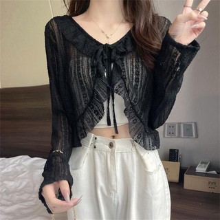 Ren Bên Ngoài Cardigan Nữ Mỏng Khăn Choàng Mùa Hè Áo Khoác Nhỏ Có Suspender Váy Áo Dài Tay Chống Nắng Top