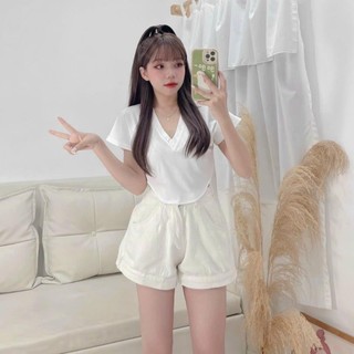 Áo croptop tay ngắn cổ V BB kiểu vạt bầu xinh xắn A5804