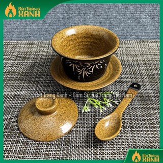 Bát sâm, chén khải uống trà, cốc trà nước có nắp men nâu, gốm mộc mạc bát tràng, gốm sứ bát tràng
