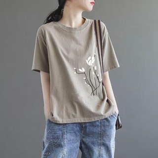 100% Cotton Phong Cách Mới Plus Kích Thước Quần Áo Nữ mmt Áo Sơ Mi Tay Ngắn Mùa Hè Quần Áo j Đơn Giản Phù Hợp Với Tất Cả Trận Đấu Rời Ôm Hơn Nhìn Bao Bụng Nửa Tay 90kg T