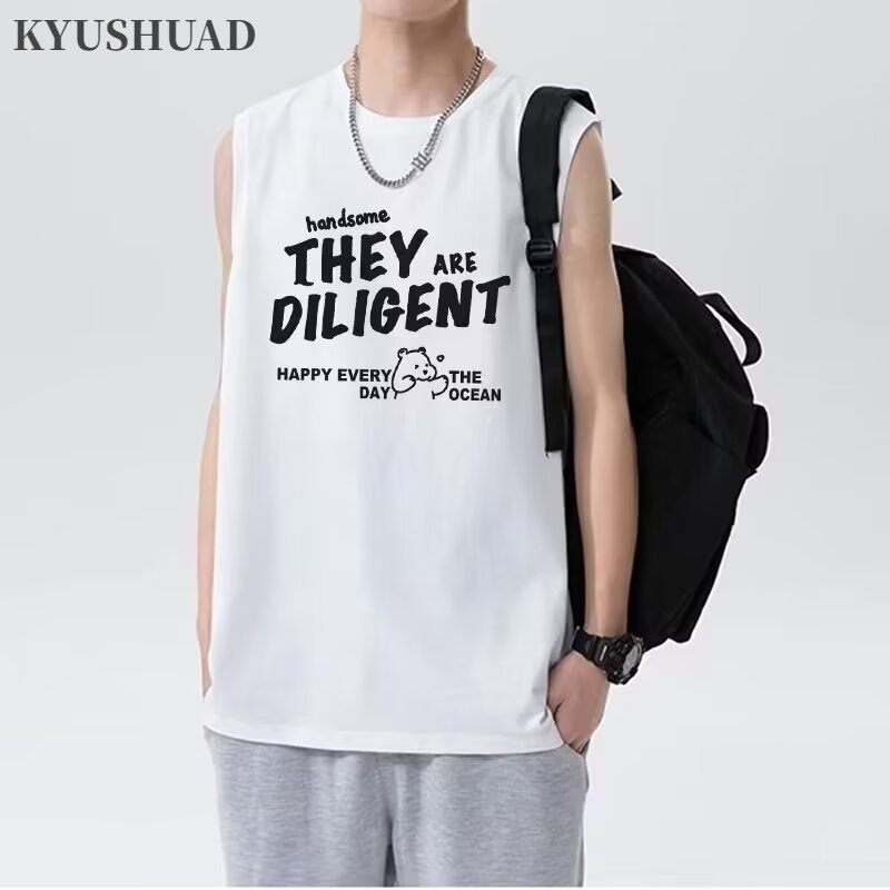 Áo vest nam KYUSHUAD phong cách Hàn Quốc đơn giản phong cách ins hợp thời trang không tay đơn giản đa năng Áo thun trắng cỡ lớn đa năng