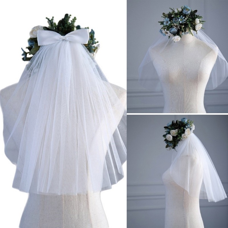 WIT Ruy Băng Nơ Veil Chụp Ảnh Cô Gái Ren Mũ Đội Đầu Để Đăng Ký Kết Hôn